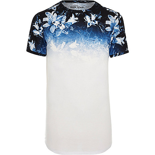 river island clothing co limited,The Shop jacques-vertuk White floral fade muscle fit longline T-shirt T-shirts T-Shirts / Tanks men