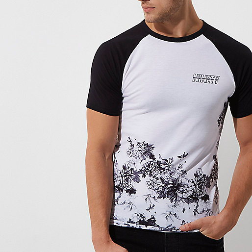 river island petite sale,jacques-vertuk Fashion Store White floral hem muscle fit raglan T-shirt T-shirts T-Shirts / Tanks men