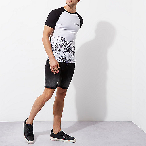 river island petite sale,jacques-vertuk Fashion Store White floral hem muscle fit raglan T-shirt T-shirts T-Shirts / Tanks men