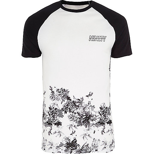 river island petite sale,jacques-vertuk Fashion Store White floral hem muscle fit raglan T-shirt T-shirts T-Shirts / Tanks men