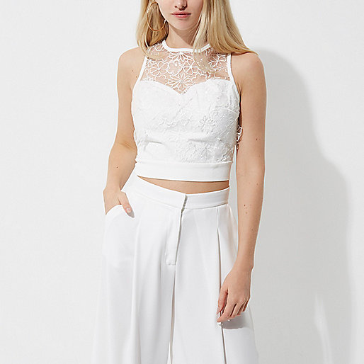 river island loungewear sale,jacques-vertuk London White floral lace applique crop top women 705440