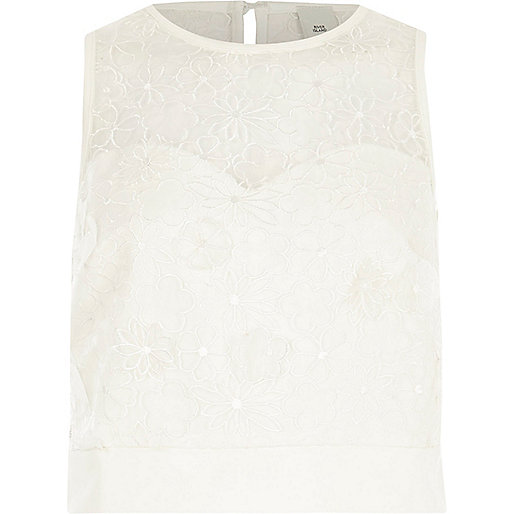 jacques-vertuk White floral lace applique crop top 705440 women Tops