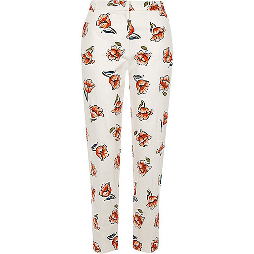 river island us sale,jacques-vertuk UK White floral print cropped cigarette pants women 703505