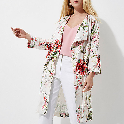 river island duster,jacques-vertuk UK White floral print duster coat women 704310