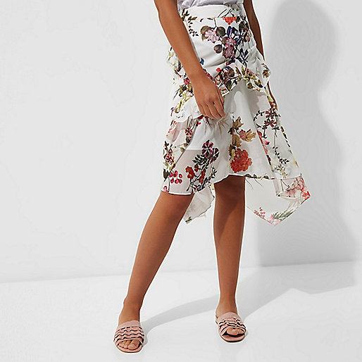 river island spring dresses,What Is jacques-vertuk White floral print frill midi skirt Skirts Sale women