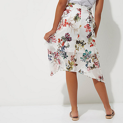 river island spring dresses,What Is jacques-vertuk White floral print frill midi skirt Skirts Sale women