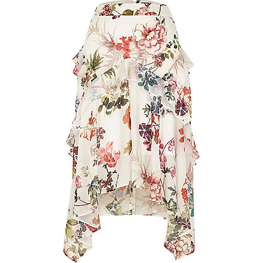 river island spring dresses,What Is jacques-vertuk White floral print frill midi skirt Skirts Sale women