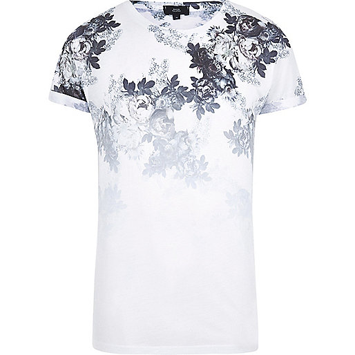 jacques-vertuk White floral print slim fit T-shirt 302017 men T-Shirts / Vests T-shirts