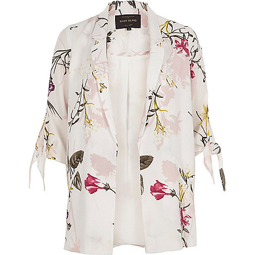 jacques-vertuk White floral print tie sleeve blazer 703972 women Coats / Jackets