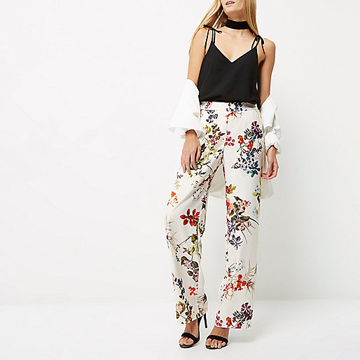 river island twist front dress,jacques-vertuk Online White floral print wide leg pants women 700465