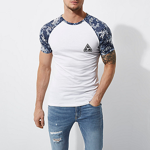 river island bluewater,Pink Trouser Suit jacques-vertuk White floral raglan sleeve muscle fit T-shirt T-shirts T-Shirts / Tanks men