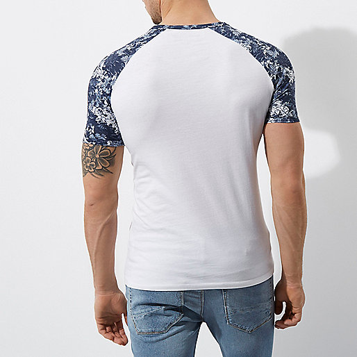 river island bluewater,Pink Trouser Suit jacques-vertuk White floral raglan sleeve muscle fit T-shirt T-shirts T-Shirts / Tanks men