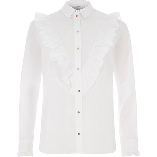 jacques-vertuk White frill bib long sleeve shirt 704665 women Tops Shirts