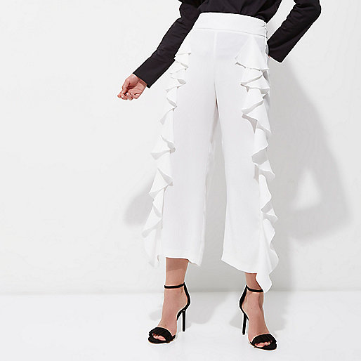 river island glitter heels,Ladies Dresses jacques-vertuk White frill crop wide pants Pants Sale women