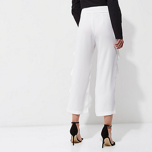 river island glitter heels,Ladies Dresses jacques-vertuk White frill crop wide pants Pants Sale women