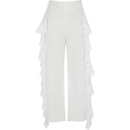 jacques-vertuk White frill crop wide pants 705000 women Trousers