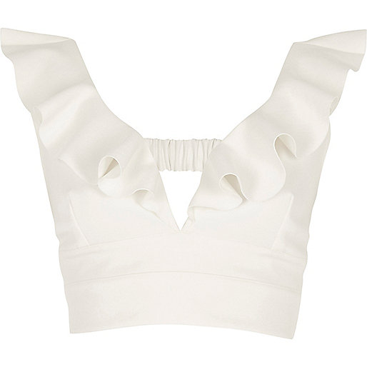 jacques-vertuk White frill front plunge bralette 708063 women Tops Crop Tops / Bralets