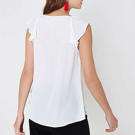 river island grey shoulder bag,jacques-vertuk Corporate Website White frill front V neck sleeveless top Cami / Sleeveless Tops Tops women