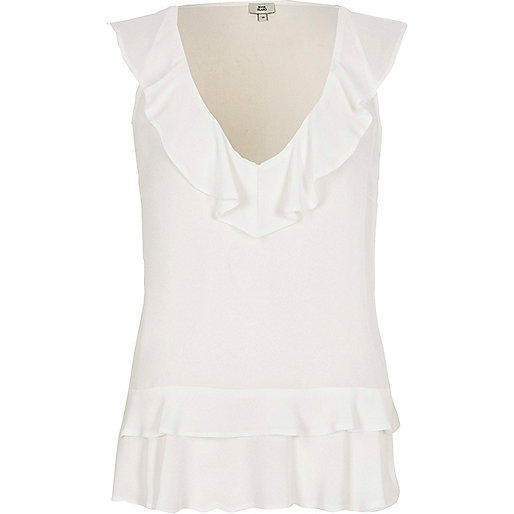 river island glitter dress,jacques-vertuk Ireland White frill front V neck sleeveless top women 709034