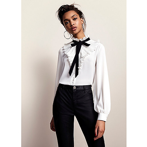 river island chloe lewis,jacques-vertuk Online White frill neck pussybow blouse women 705417