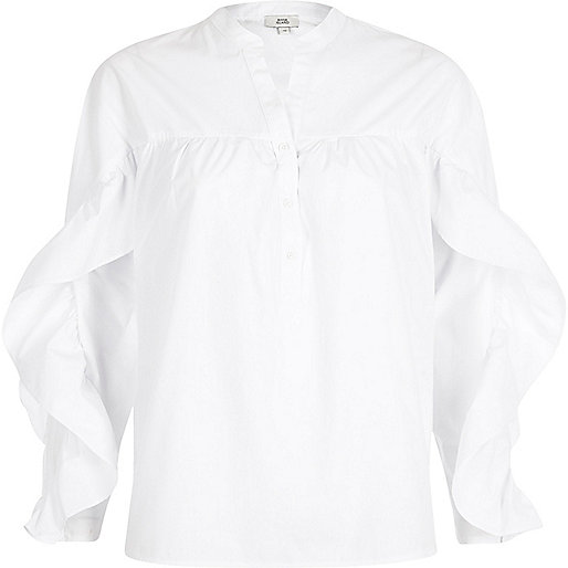 grey monogram river island bag,Island Fashion Clothing White frill sleeve shirt Shirts Tops women