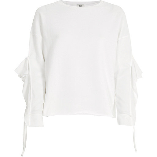 river island green shoes,jacques-vertuk UK Sale White frill sleeve sweatshirt women 706065