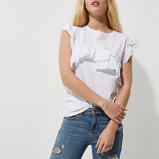 river island ladies sale dresses,Online jacques-vertuk Shopping White frill T-shirt Plain T-Shirts / Tanks T-Shirts & Tanks Tops women