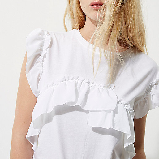 river island summer sale,jacques-vertuk Ireland White frill T-shirt women 704700