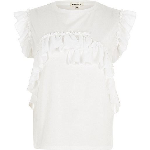 jacques-vertuk White frill T-shirt 704700 women Tops T-Shirts & Vests Plain T-Shirts / Vests