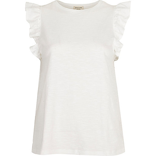 river island new in shoes,jacques-vertuk Ladies Tops Sale White frill trim tank top Plain T-Shirts / Tanks T-Shirts & Tanks Tops women