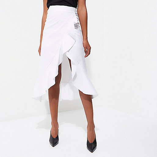 riverisland com sale,jacques-vertuk Shop White frill wrap front midi skirt women 709205