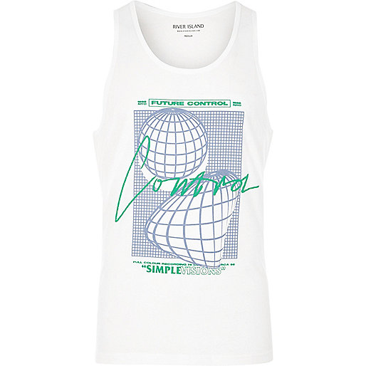 jacques-vertuk White 'future control' print tank 302874 men T-Shirts / Vests