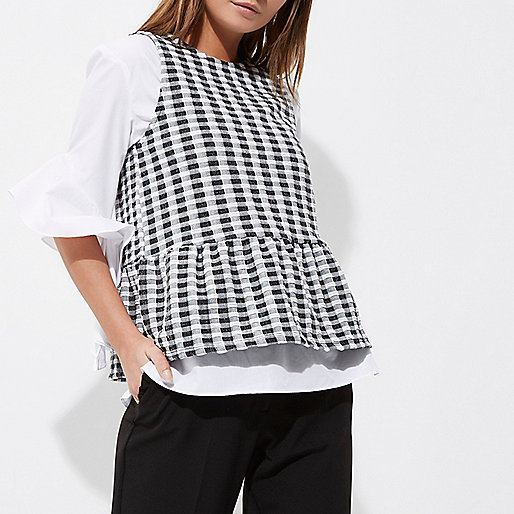 cabin bag river island,jacques-vertuk Europe Stores White gingham print frill short sleeve top Tops Sale women