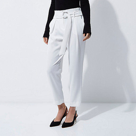 river island mens winter coats,jacques-vertuk Clothes White high waisted ring belt tapered pants Tapered Pants Pants women