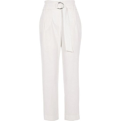 river island mens winter coats,jacques-vertuk Clothes White high waisted ring belt tapered pants Tapered Pants Pants women