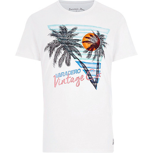 jacques-vertuk White Jack & Jones palm tree print T-shirt 301019 men T-Shirts / Vests T-shirts