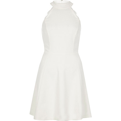 river island ladies tops sale,jacques-vertuk Outlet White lace back high neck skater dress women 695261