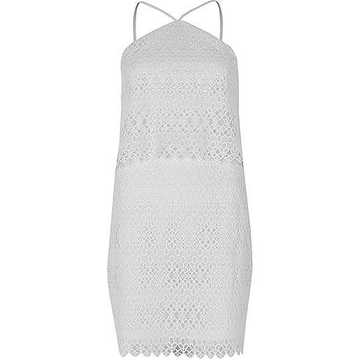 beige river island purse,Uk jacques-vertuk White lace cross neck mini swing dress Swing Dresses Dresses women