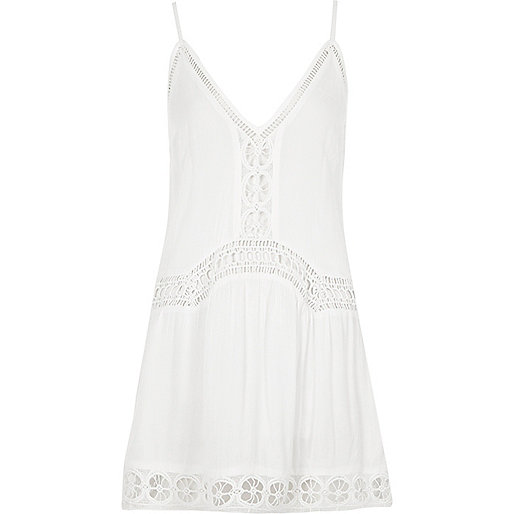 river island gold strappy heels,jacques-vertuk Women S White lace insert drop waist beach dress Caftans / Cover-Ups Swimwear / Beachwear women