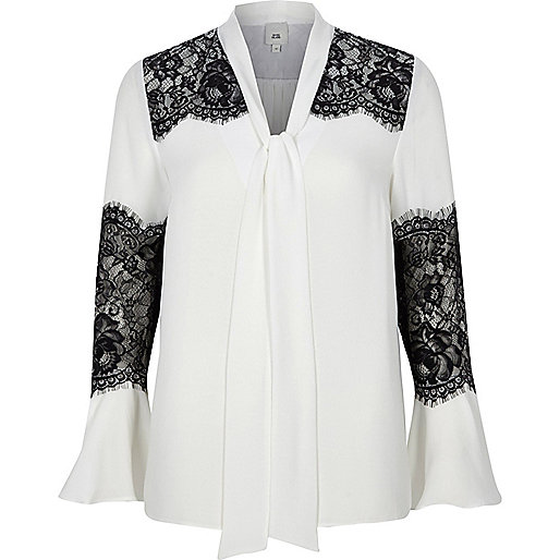 jacques-vertuk White lace insert flared sleeve blouse 704473 women Tops Blouses