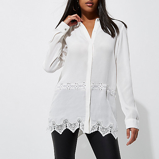 river island tweed dress,jacques-vertuk Jean Sale White lace insert shirt Shirts Tops women