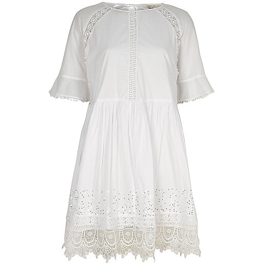 over shoulder bag river island,jacques-vertuk London White lace trim smock dress women 700725