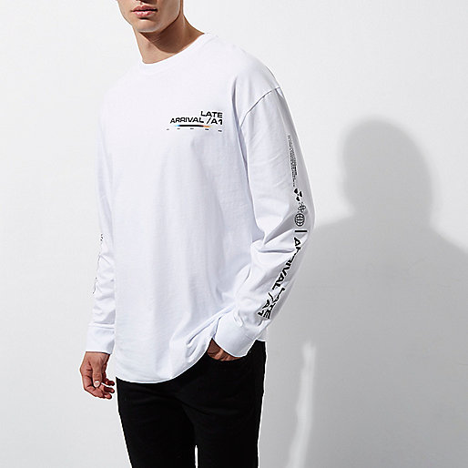 river island wide fit shoes,jacques-vertuk Ladies Shirts White 'Late Arrival' print slouch sweatshirt T-Shirts / Tanks Sale men