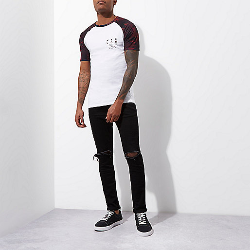 river island red dress asos,jacques-vertuk Sale White leaf print short sleeve raglan T-shirt men 300636