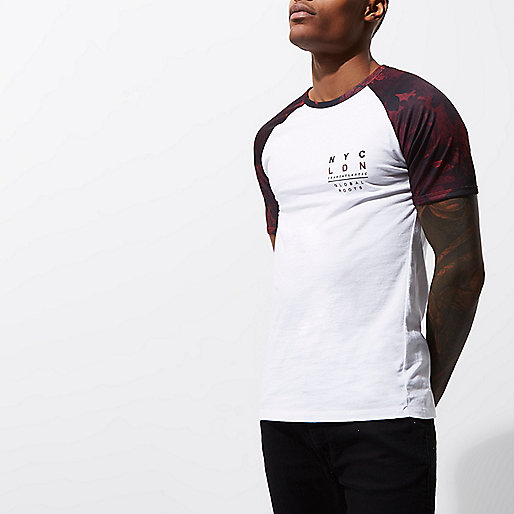 river island red dress asos,jacques-vertuk Sale White leaf print short sleeve raglan T-shirt men 300636