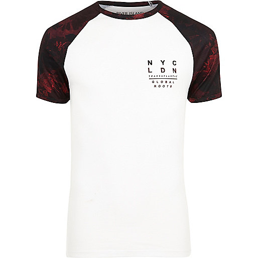 jacques-vertuk White leaf print short sleeve raglan T-shirt 300636 men T-Shirts / Vests T-shirts