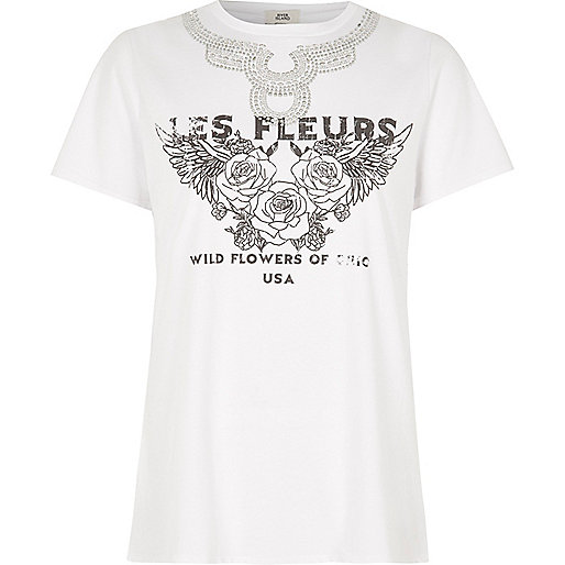 river island yellow maxi dress,Ver Island White 'les fleurs' stud embellished T-shirt Print T-Shirts / Tanks T-Shirts & Tanks Tops women