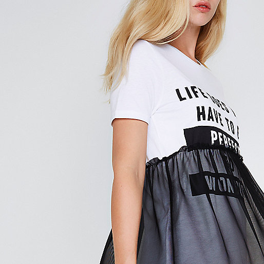 very river island shoes,jacques-vertuk Order Online White 'life does not' mesh overlay T-shirt Print T-Shirts / Tanks T-Shirts & Tanks Tops women