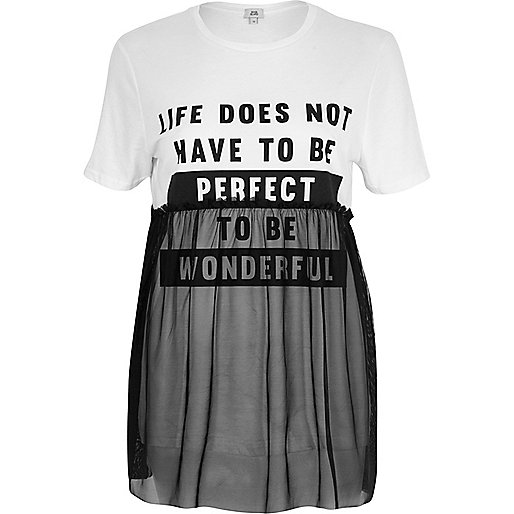 very river island shoes,jacques-vertuk Order Online White 'life does not' mesh overlay T-shirt Print T-Shirts / Tanks T-Shirts & Tanks Tops women