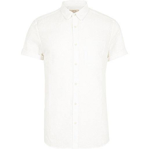 jacques-vertuk White linen blend short sleeve casual shirt 300702 men Shirts